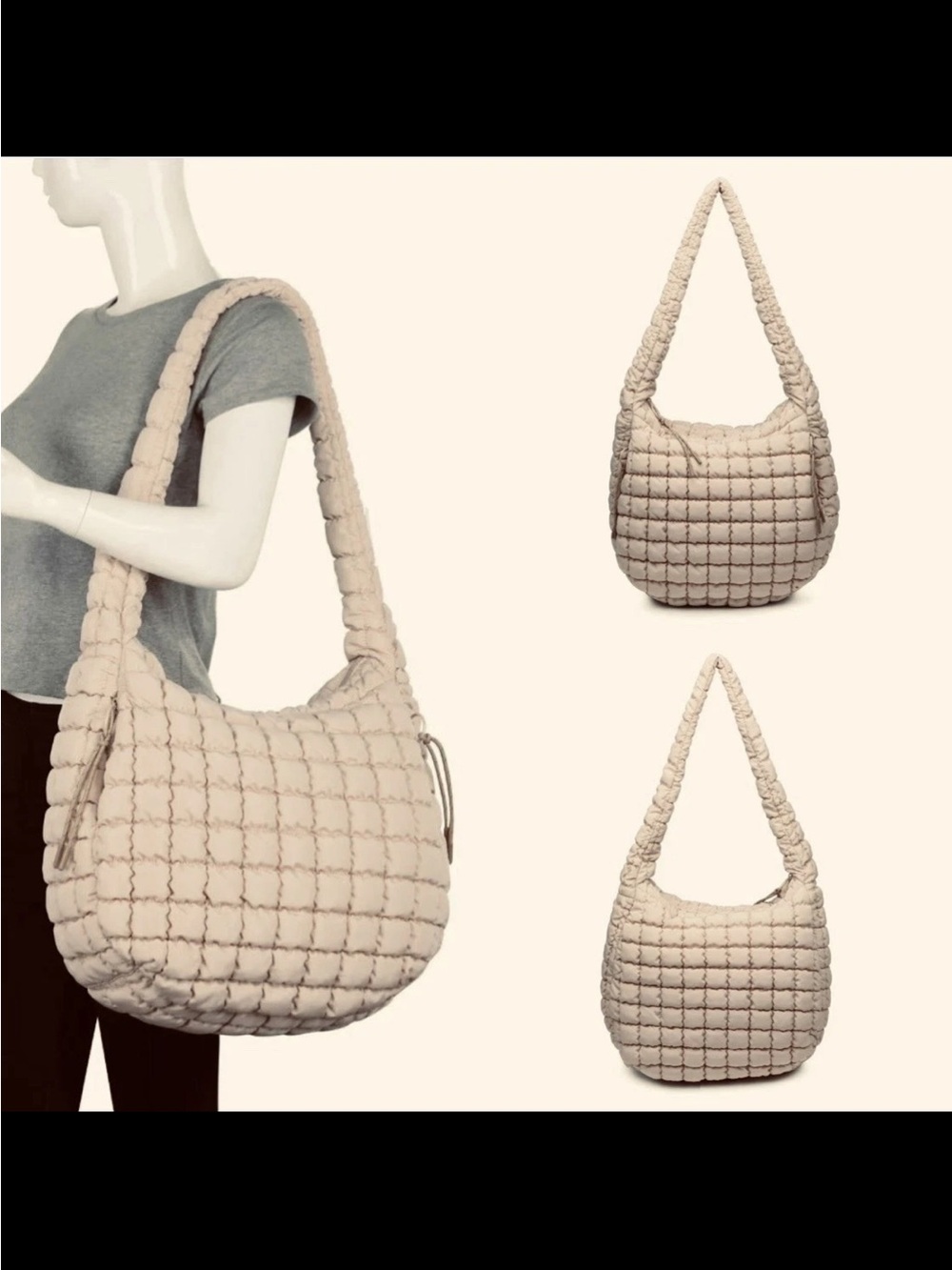 🎄 urbanfit by urban expressions beige quilted puffer hobo bag